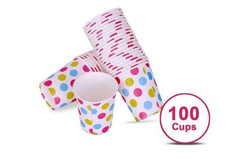 Disposable Polka Dot Printed Paper Tea/Coffee Cups (100 Piece Pack) For Party, Hotel