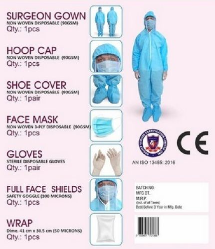 Easy To Wear Disposable Comfortable Blue Color Plain Full Sleeve Ppe Kit For Safety Use Gender: Unisex