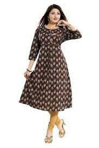 Ladies 100% Pure Cotton Long Sleeves Printed Black Casual Wear Kurti Decoration Material: Laces