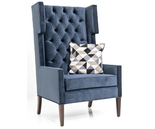 Modern Design 4 Legs High Back Blue Color Wing Chair For Living Room