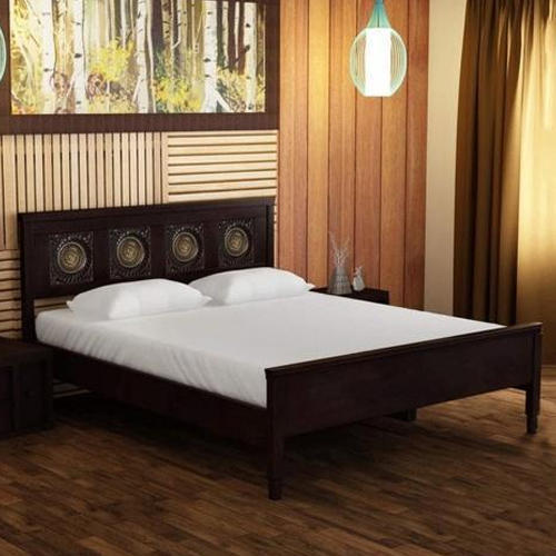 Polished Finish Designer Sheesham Wood Double Bed Without Storage