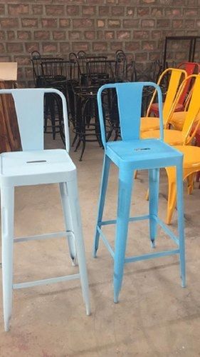 Standard Size Non Folded Single Seater Sky Blue Color Iron Bar Chair