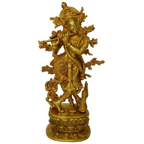 Metal Aakrati Krishna Decorative Statue Of Brass Yellow