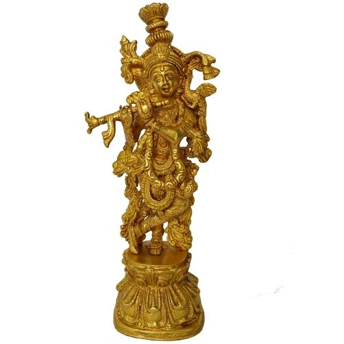 Brass Krishna Religious Metal Sculpture (Yellow Finish)