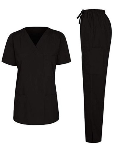 Ladies Black V-Neck Half Sleeves Plain Woven Hospital Patient Apparel Gender: Female