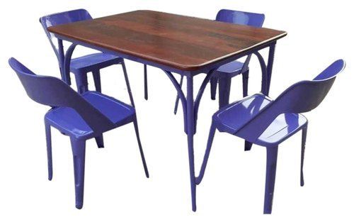 4 Seater Rectangular Shape Blue MH Restaurant Dining Table Set for Home, Hotel and Restaurant