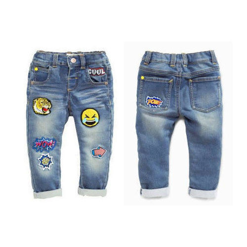 Kids Blue Regular Fit Skin Friendly Casual Printed Denim Fashionable Jeans