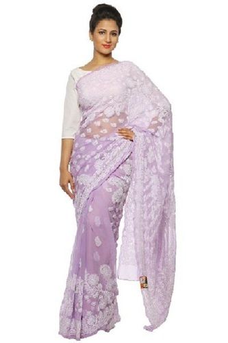 Winter Ladies Light Purple Party Wear Skin Friendly Embroidered Woven Saree