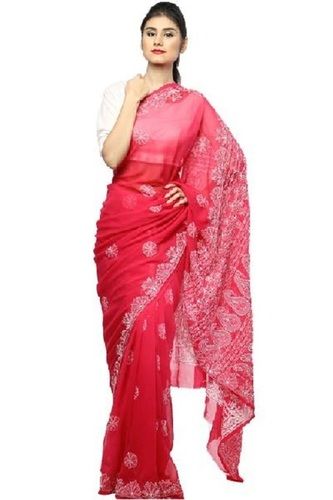 Winter Ladies Ruby Pink Wedding Wear Skin Friendly Embroidered Woven Saree