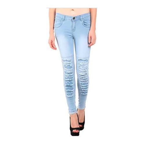 Quick Dry Ladies Sky Blue Slim Fit High-Waist Stretchable Faded Casual Denim Jeans