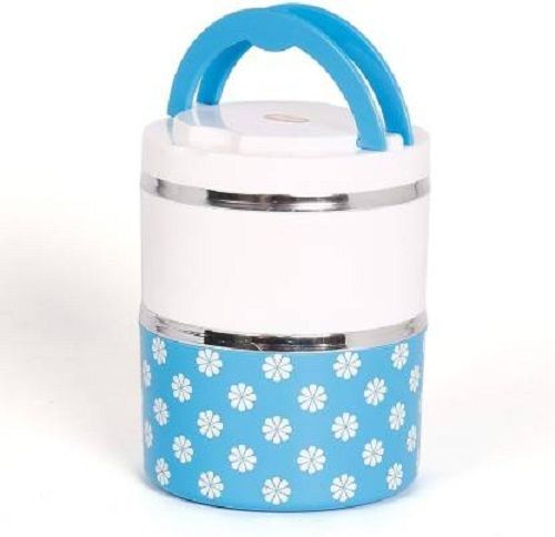 Plastic Light Weight And High Design Blue Color 2 Layer Lunch Box With 2 Containers Round In Shape