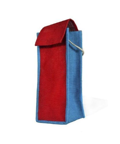 Plain Spacious Light Weight And Attractive Design Red And Blue Jute Bottle Bag