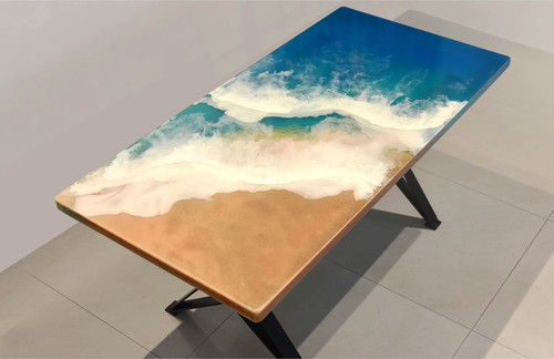 Beautiful Rectangle Shape Beach At Home Epoxy Resin Center Table With Thickness Of 1 Inch No Assembly Required