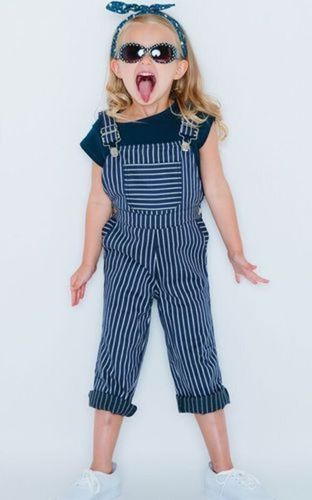 Quick Dry Comfortable Fabric And Skin Friendly Girls Striped Fell Length Navy Blue Jumpsuit