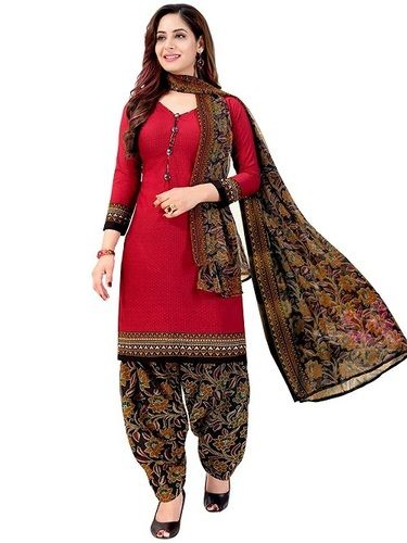 Elegant Look And Designer Women's Red Crepe Printed Salwar Suit