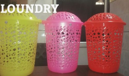 Yellow Portable And Convenient Plastic Laundry Cloth Perforated Basket With Lid For Home