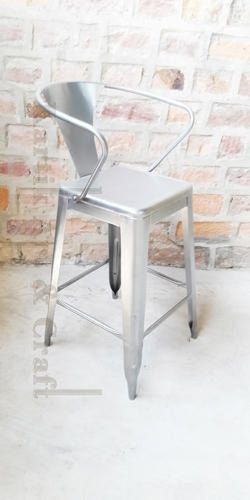 Powder Coated Grey Armrest Chair for Bar and Restaurant, Size 45x16x16cm