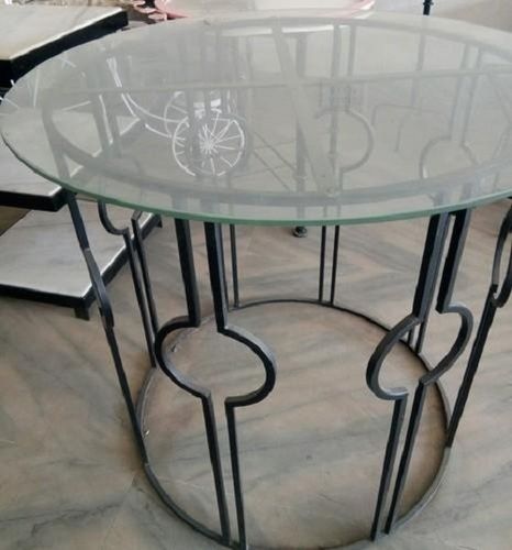 Round Shape Glass And Iron Dining Table With Size 3x3 For Hotel And Restaurant