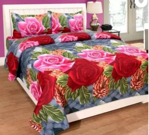 Rose Pink Soft Texture Easy To Wash Colorfastness Polycotton Double Floral Printed Bedsheet