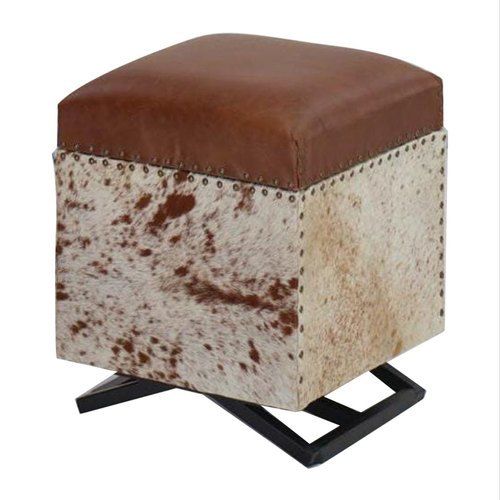 Square Shape Modern Leather and Wooden Square Puff Stool, Size 40x40x45