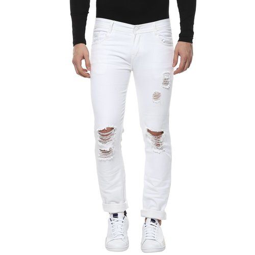 Plain Pattern Ultra Comfortable White Color Slim Fit Mens Jeans 