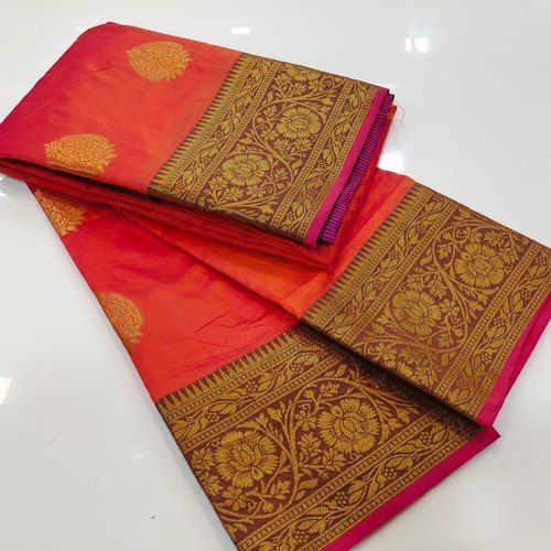 Art Silk Red And Golden Color Saree For Party Wear, Wedding Wear, Festival Wear