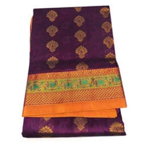 Silk Violet And Orange Color Ladies Saree For Bridal Wear, Festival Wear, Party Wear