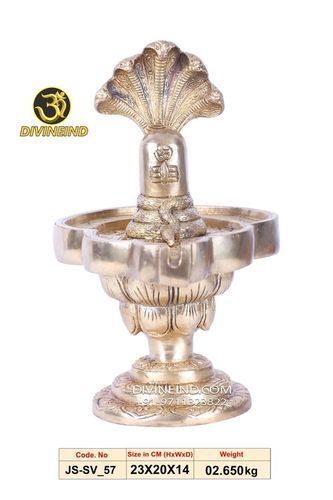 Handmade Shivling With Shivaa  s Snake Crowning Brass Statue 2.65 Kg With Dimension 23x20x14cm