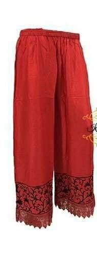 Indian Ladies Red Casual Wear Skin Friendly Embroidered And Plain Palazzo Pants