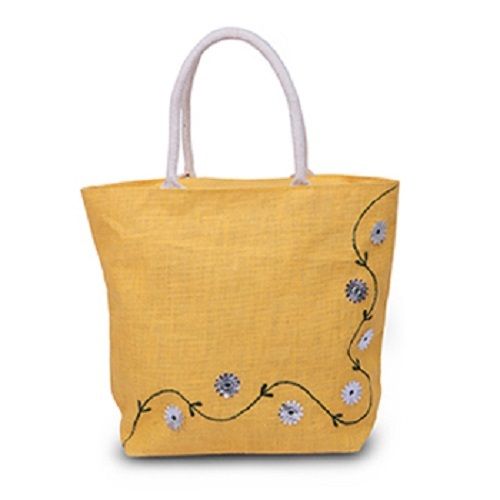 Light Weight And Spacious Yellow Designer Jute Tote Bag For Daily Wear