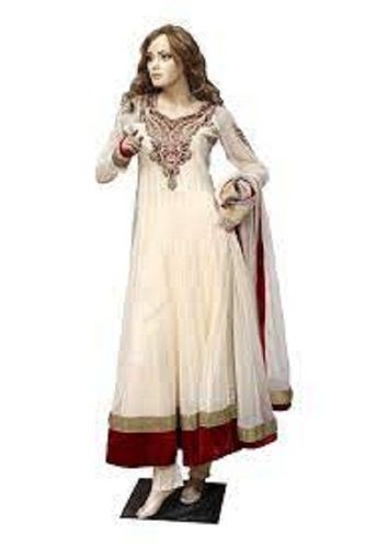 Indian Printed Pattern Full Sleeves White Color Anarkali Suit With Glamorous Dupatta