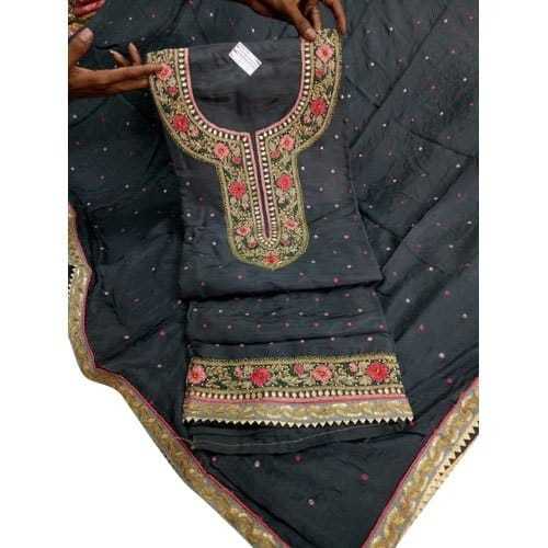 Black Color Embroidered Attractive Unstitched Ladies Suit for Regular Wear