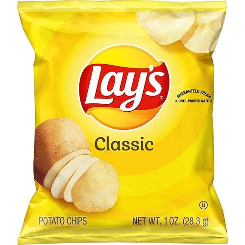 Crisply and Crunchy Lays Classic Salted Flavor Chips, Net Weight. 10Z. (28.3g)