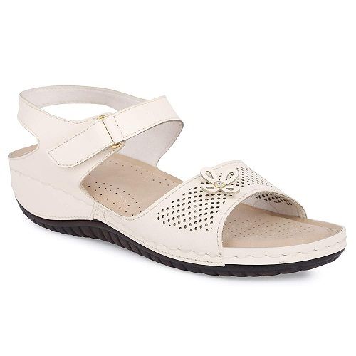 White Leather Doctor Sole Ortho Soft And Comfortable Sandals For Ladies