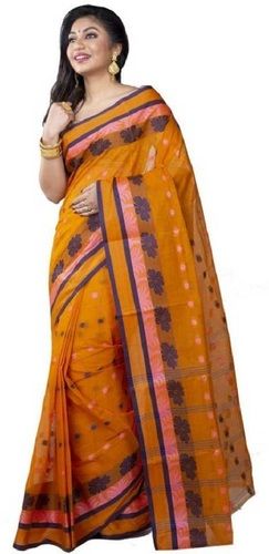 Self Design Tant Pure Cotton Mustard Saree(Party Wear)