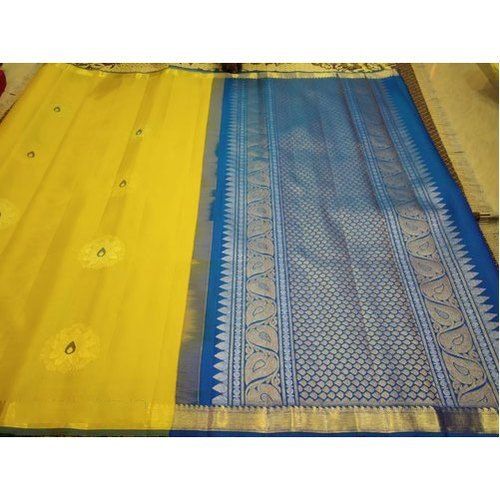 Skin Friendly And High Design With Blue Border And Pallu Yellow Banarasi Silk Saree 