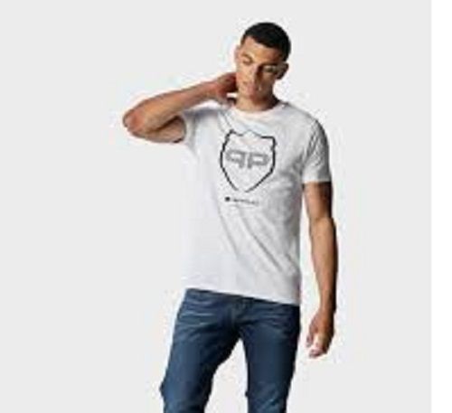 पुरुषों के लिए स्टाइलिश सफ़ेद शॉर्ट स्लीव और गोल नेक टी-शर्ट 