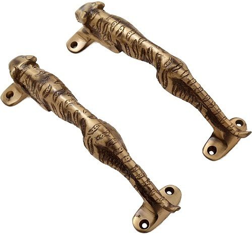 Gold Two Moustaches Jaguar Design Brass Pull Door Handle Set