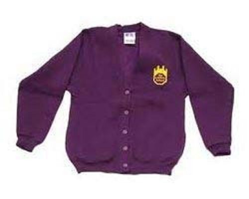 Purple V-Neck Full Sleeves Comfortable Fit Plain Woolen School Cardigans
