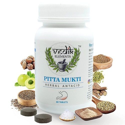 Vedik Elements Pitta Mukti Ayurvedic Tablets For Acidity, Gas And Digestive Health, Herbal Antacid Reduces Heart Burn And Nausea