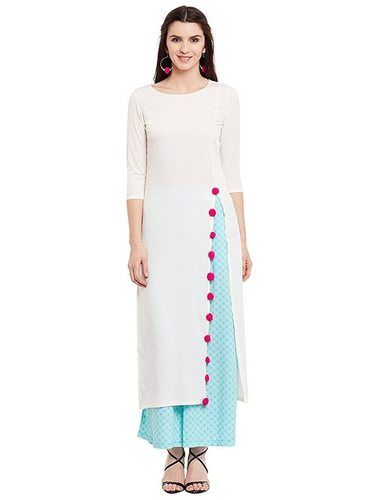 White Color Side Cut Cotton Stripe Pattern 3-4th Sleeve Style Casual Wear Ladies Kurti