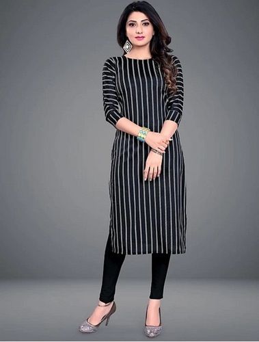 Classic Style Black Color Women Checkered Crepe Straight Kurti