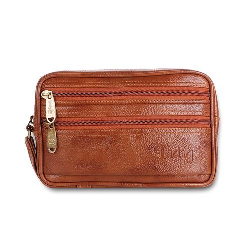 Brown Faux Leather Pouch With Zip For Storing Gadgets And Fashion Accessories