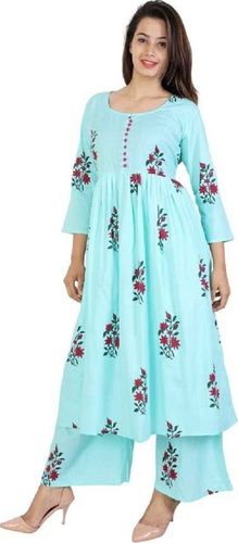 Floral Printed Cotton Full Sleeves Palazzo Suits Set For Women