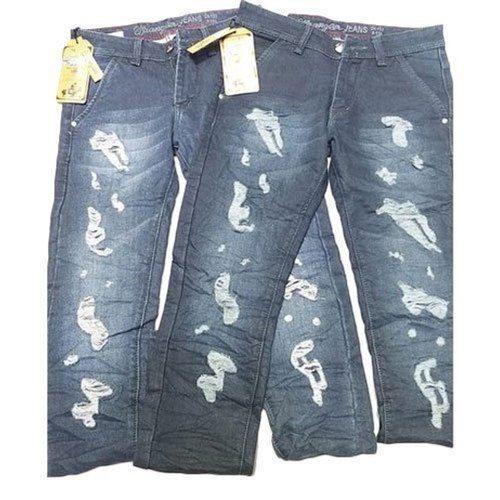 Quick Dry Mens Casual Wear Regular Fit Light Blue Stretchable Ripped Denim Jeans