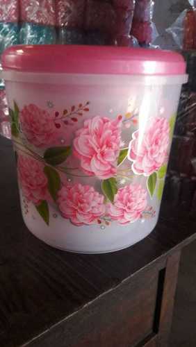 Printed Round Big Plastic Container Storage Box For Grocery Items And Multi Utility