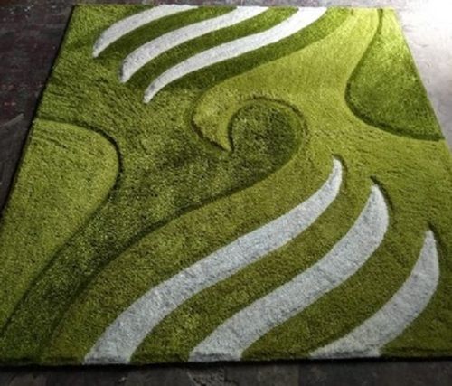 Green Designer Shaggy Carpets For Home, Hotel, Floor, Length 6 Feet, Width 4 Feet, Thickness 1 to 3 inch