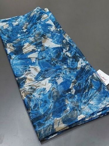 Ladies Anti Wrinkle Blue Printed Garden Vareli Saree, Without Blouse Piece, 5.5 M