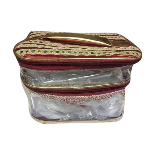 Rectangular And Transparent Designer Pvc Cosmetic Bag With Zipper Closure Style