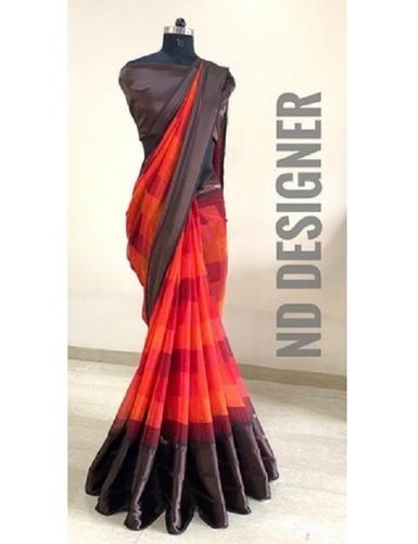 Red Skin Friendly Casual Wear Designer Heavy Satin Georgette Printed Sarees For Ladies, 6.3 M (With Blouse Piece)